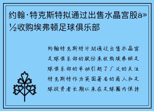 约翰·特克斯特拟通过出售水晶宫股份收购埃弗顿足球俱乐部